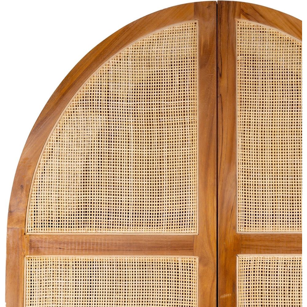 Lemari Teak and Cane Arched Armoire