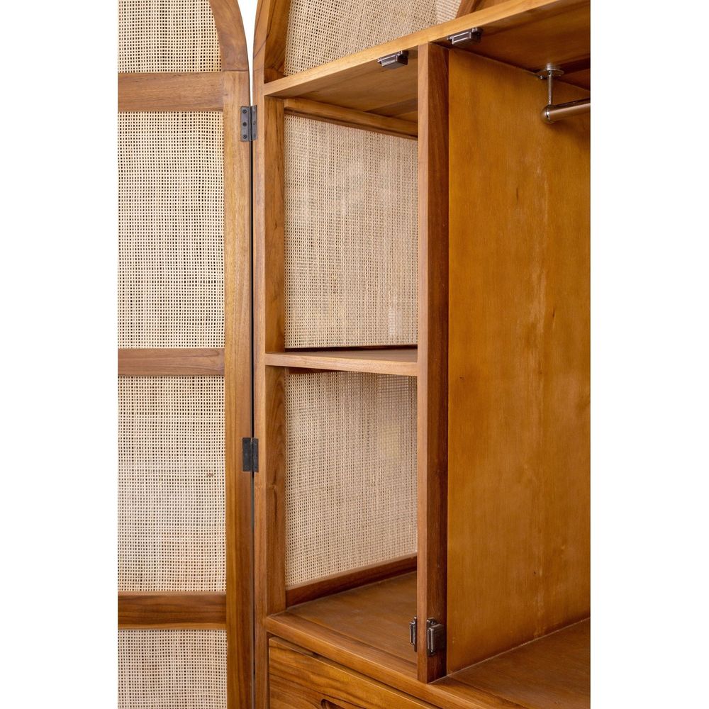 Lemari Teak and Cane Arched Armoire