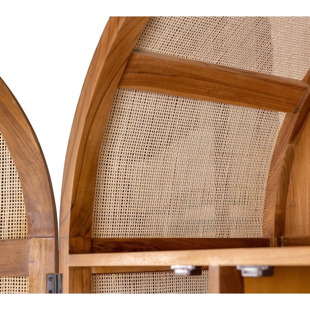 Lemari Teak and Cane Arched Armoire
