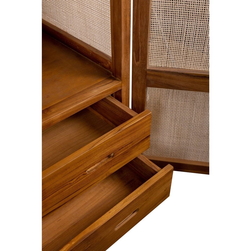 Lemari Teak and Cane Arched Armoire