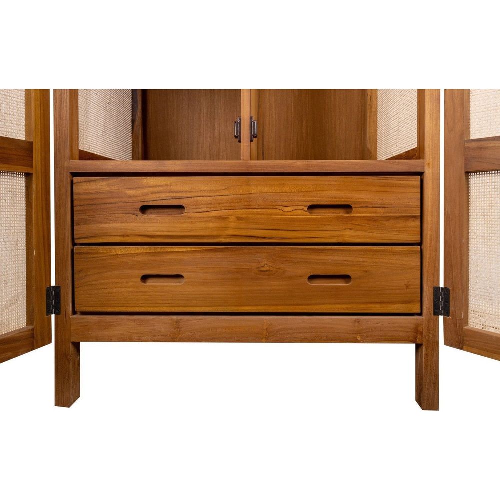 Lemari Teak and Cane Arched Armoire