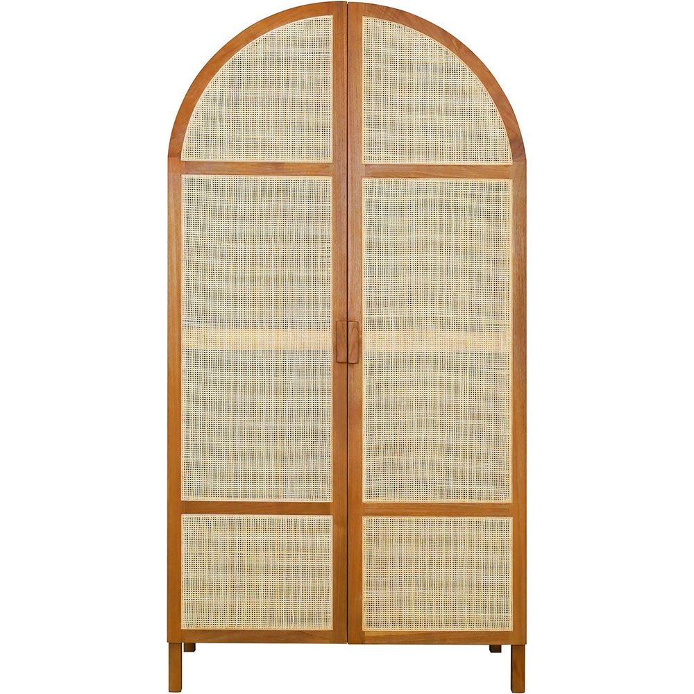 Lemari Teak and Cane Arched Armoire