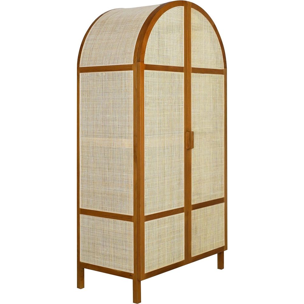 Lemari Teak and Cane Arched Armoire