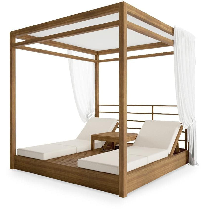 Savannah Teak Twin Outdoor Daybed Canopy Set-France & Son-FL1990-Outdoor Lounge Chairs-1-France and Son