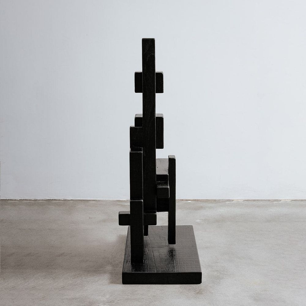 Pixel Love Large Teak Sculpture-France & Son-FL2004BLK-Decorative Objects-4-France and Son