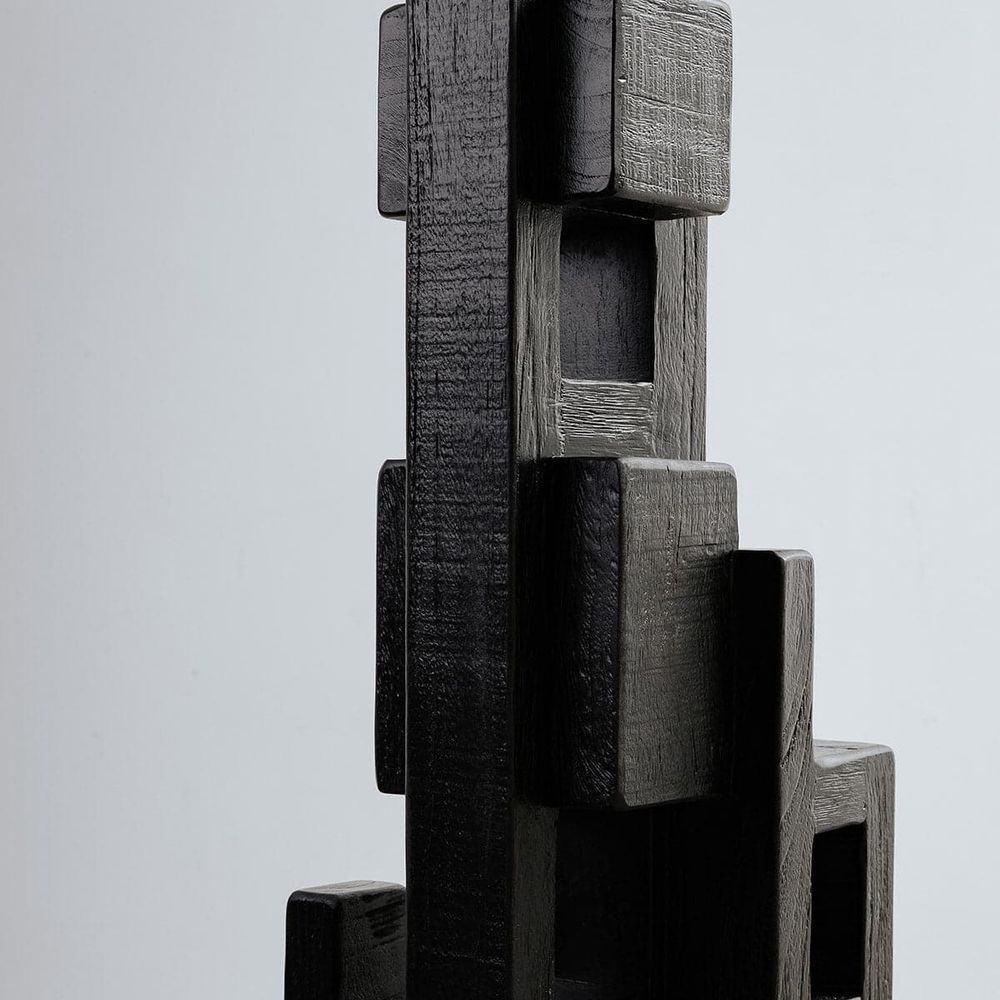 Pixel Love Large Teak Sculpture-France & Son-FL2004BLK-Decorative Objects-6-France and Son