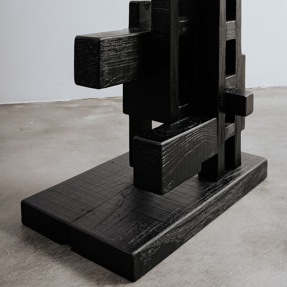 Pixel Love Large Teak Sculpture-France & Son-FL2004BLK-Decorative Objects-5-France and Son