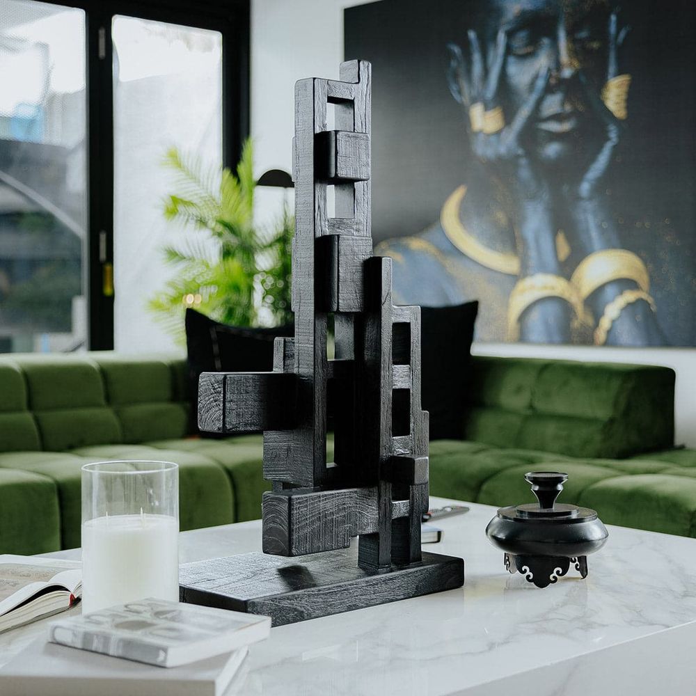 Pixel Love Large Teak Sculpture-France & Son-FL2004BLK-Decorative Objects-2-France and Son