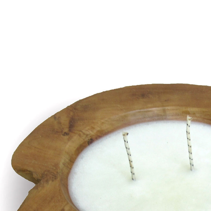 Nuphar Organic Teak Scented Candle Bowl - Natural-France & Son-FL9012TEAKS-LAVENDER-Decor12" Diameter-Lavender-2-France and Son
