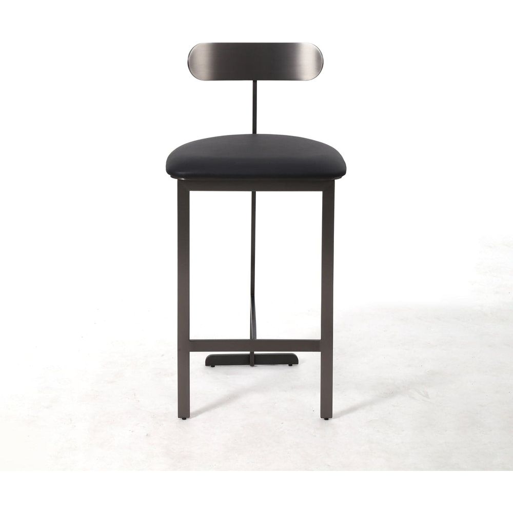 Yabu Counter Stool-France & Son-FMS004C-BLKBLK-Bar StoolsGunmetal Silver / Black Leather-5-France and Son