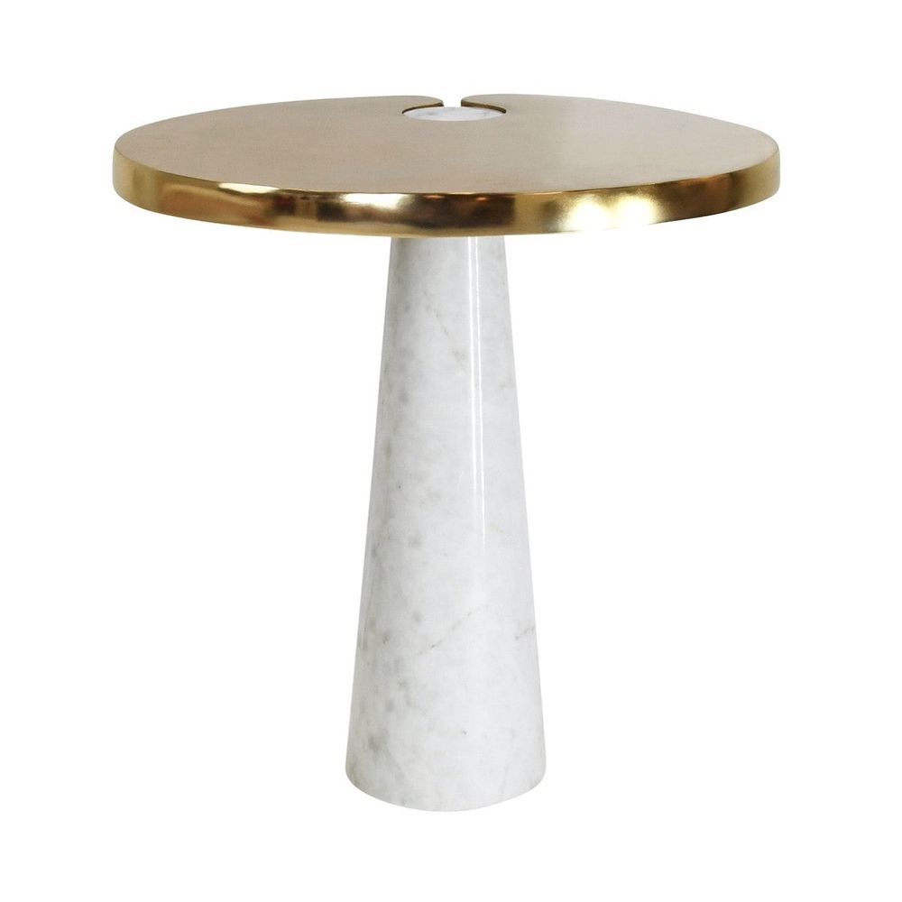 Fontaine - Oval Side Table With Brass Top And White Marble Pedestal Base