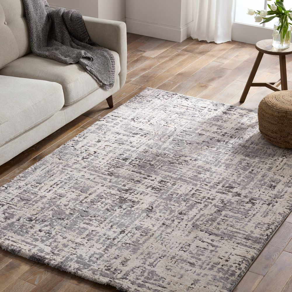 Merine Giulia Abstract Gray/Cream Runner Rug (3'X10')
