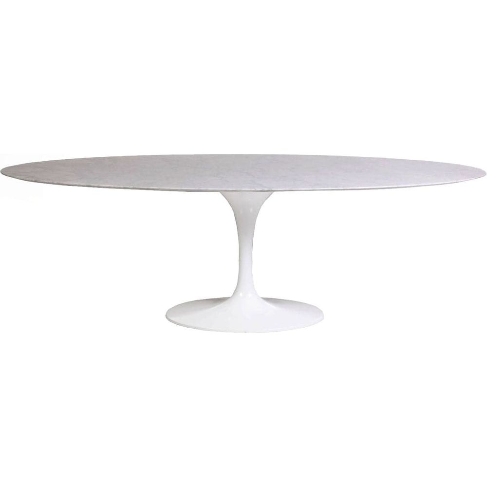 Carrara Marble Pedestal Tulip Dining Table - Oval-France & Son-FST51696WHT-Dining Tables96" x 54"-11-France and Son