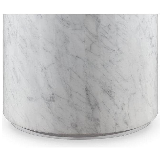 Carrara Marble Drum Side Table - White-France & Son-FVT040WHT-Side Tables-4-France and Son