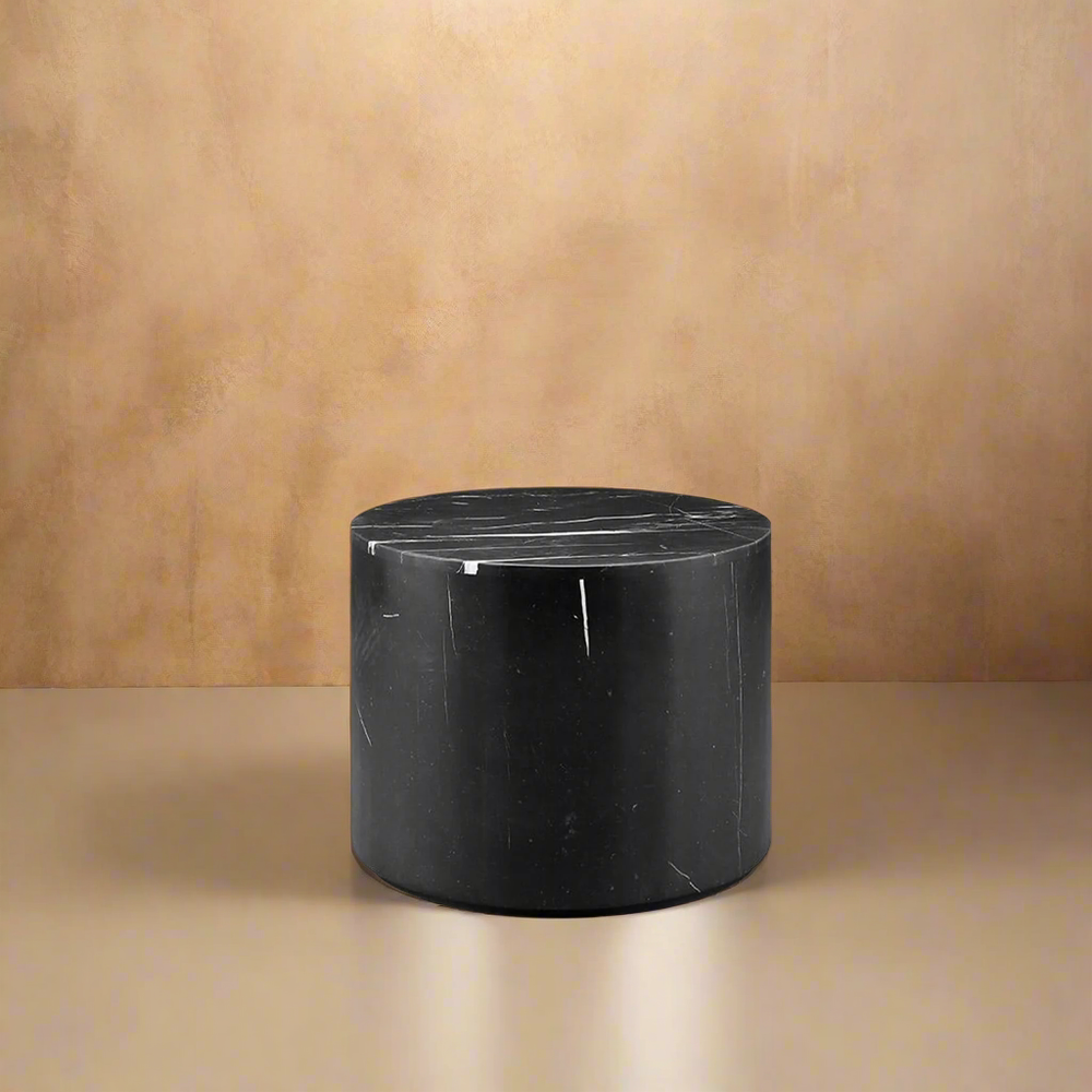 Nero Marquina Black Marble Drum Accent Table-France & Son-FVT042MBLK-Side Tables-1-France and Son