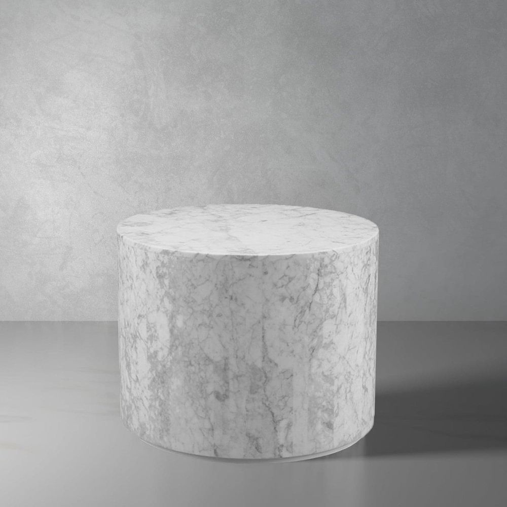 Carrara Marble Drum Accent Table-France & Son-FVT042MWHT-Side Tables-1-France and Son
