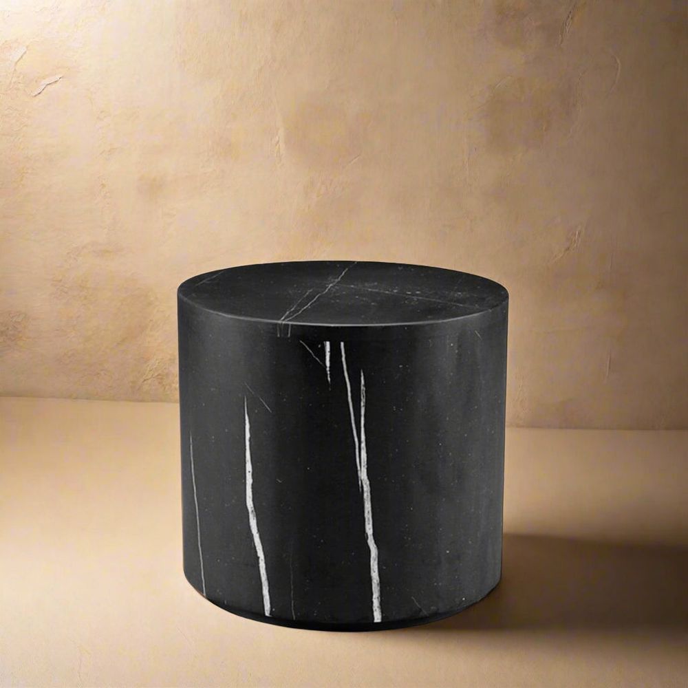 Nero Marquina Black Marble Drum Side Table - Classico-France & Son-FVT044MBLK-Side Tables-1-France and Son