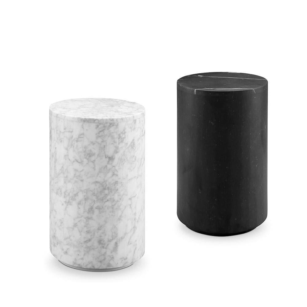 Carrara Marble Drum Pedestal Side Table-France & Son-FVT045MWHT-Side Tables-2-France and Son