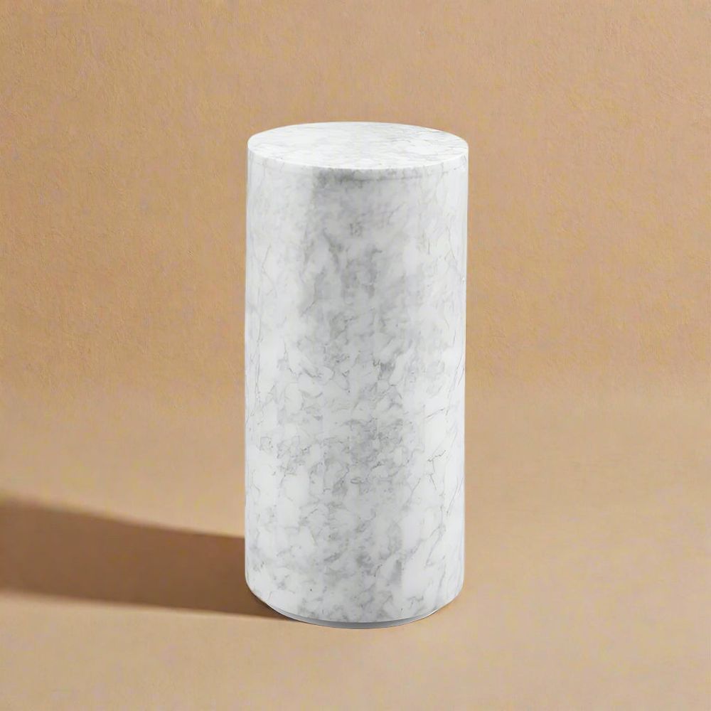Monolith Marble Drum Pedestal Side Table - 28" Tall