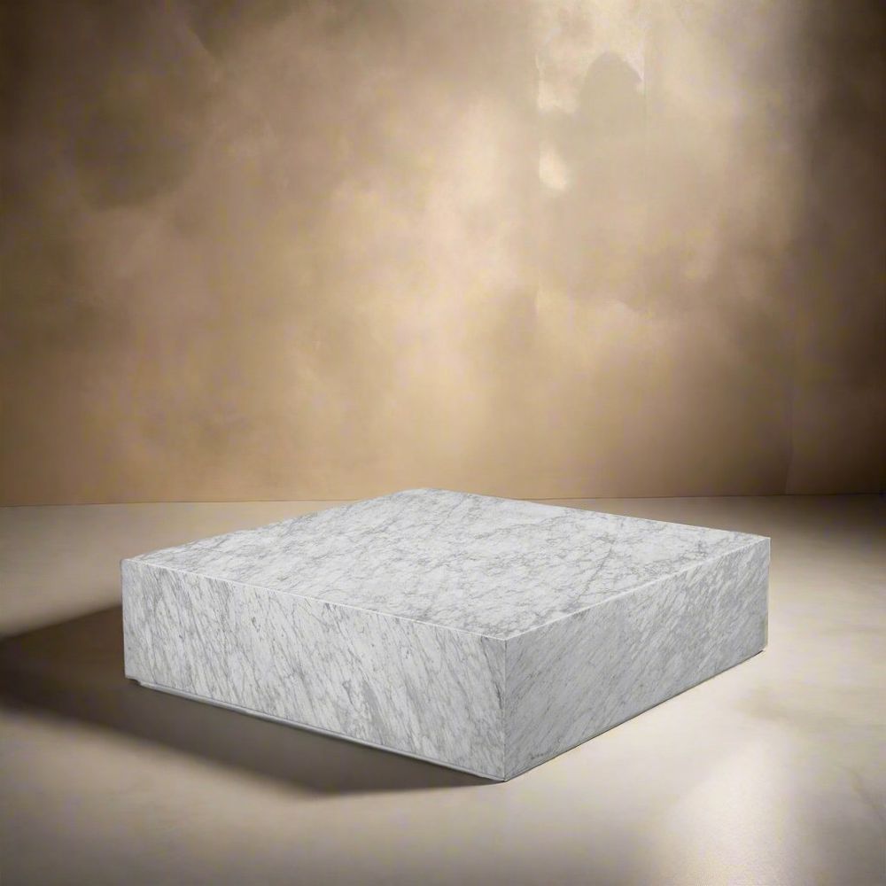 Marble Monolith Square Coffee Table-France & Son-FVT059MWHT-Coffee TablesWhite-1-France and Son