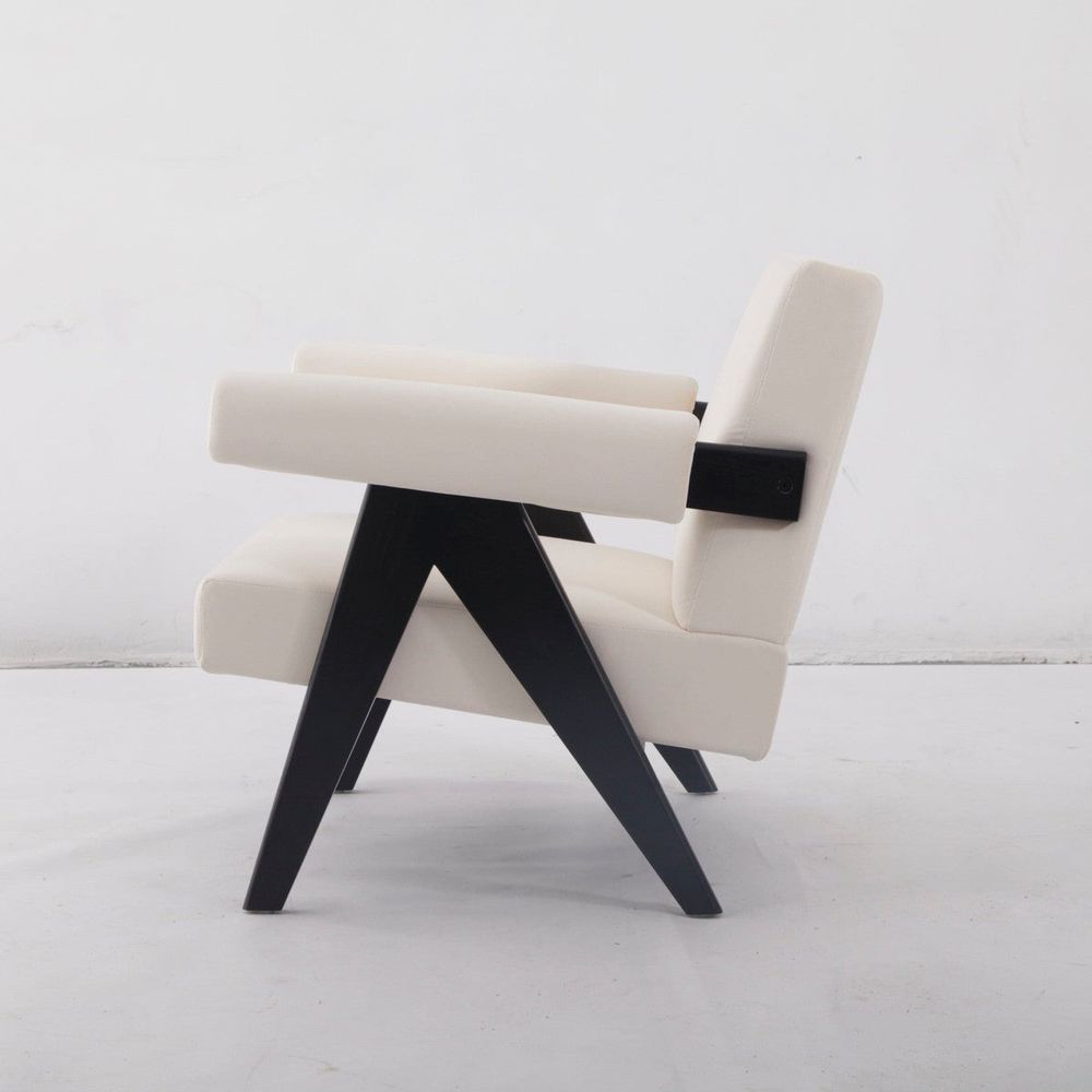 Jeanneret Upholstered Lounge Chair - Black / Beige