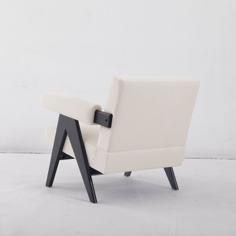 Jeanneret Upholstered Lounge Chair - Black / Beige