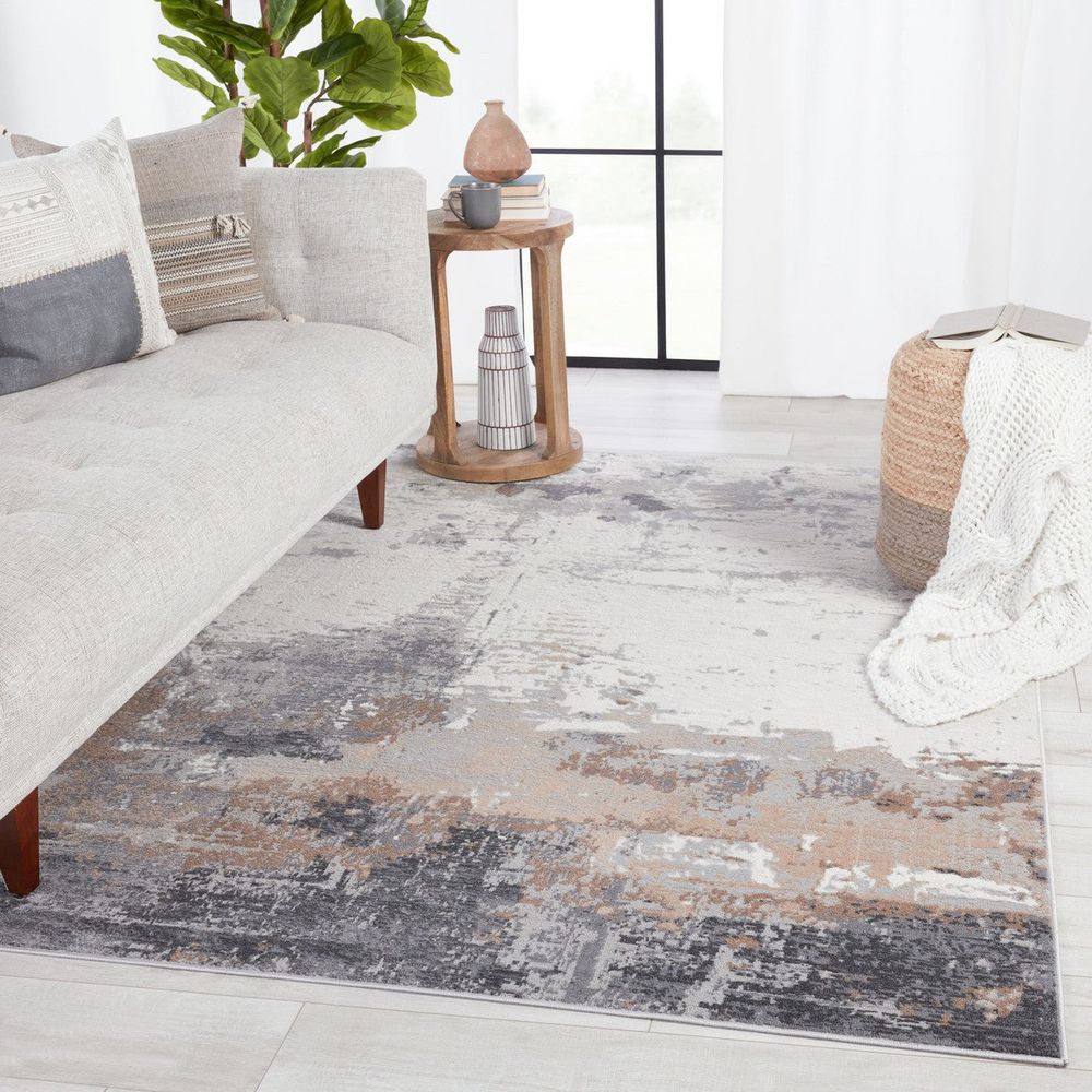 Merine Florence Abstract Gray/ Ivory Runner Rug (3'X12')