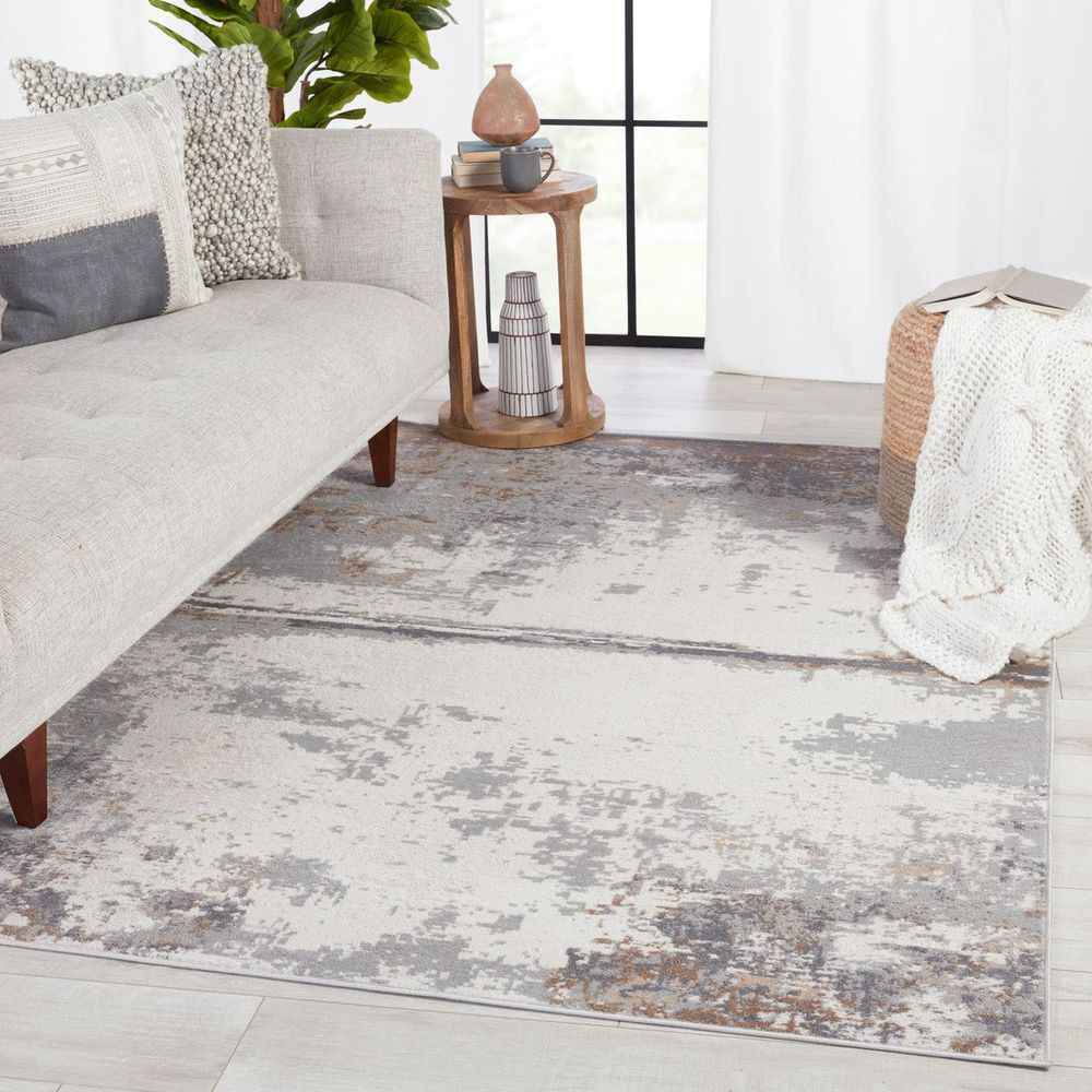 Merine Marcellian Abstract Gray/ Ivory Runner Rug (3'X12')