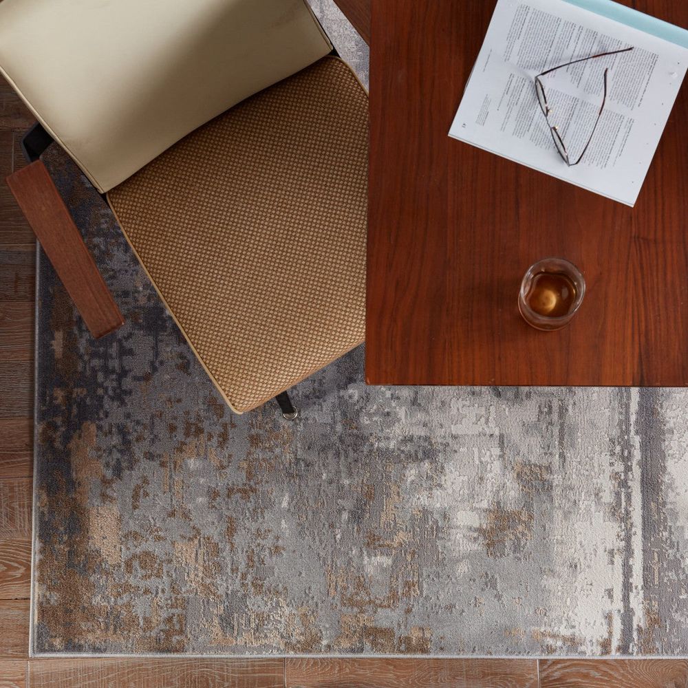 Merine Marcellian Abstract Gray/ Ivory Runner Rug (3'X12')
