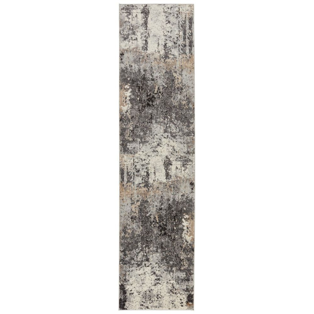 Merine Pyrris Abstract Gray/ Tan Runner Rug (3'X12')