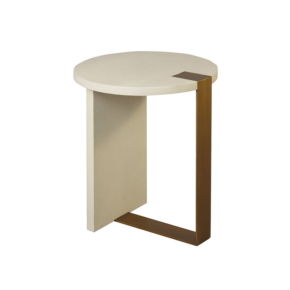 Side Tables Harrington - Round Side Table In Antque Brass And Cream Shagreen