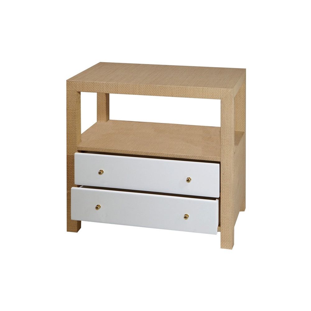 Hattie Two Drawer Side Table In Natural Grasscloth