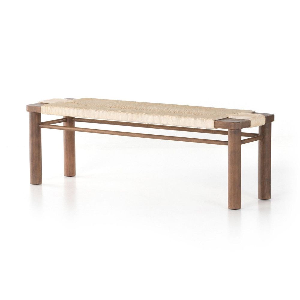 Additional view of Shona Bench in warm brown and natural beige, featuring backless armless bench seating.