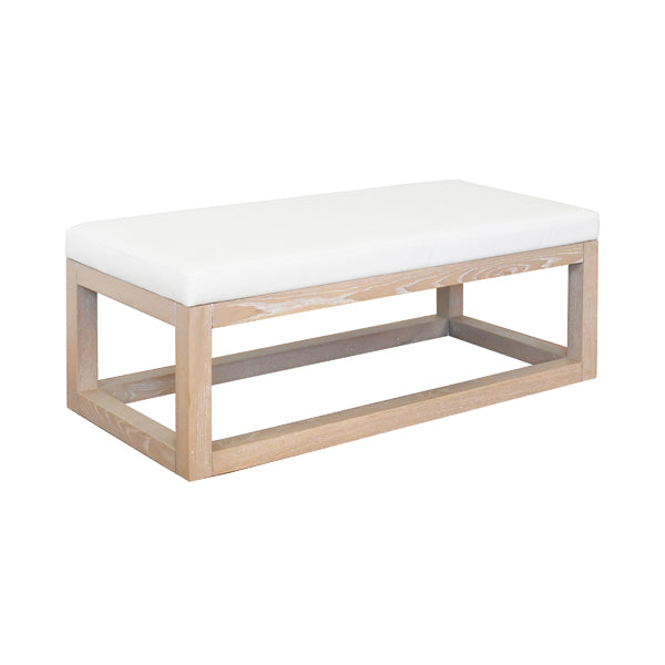 Benches Kenneth - Rectangle Bench With White Vinyl Upholstery And Modern Base In Light Cerused Oak