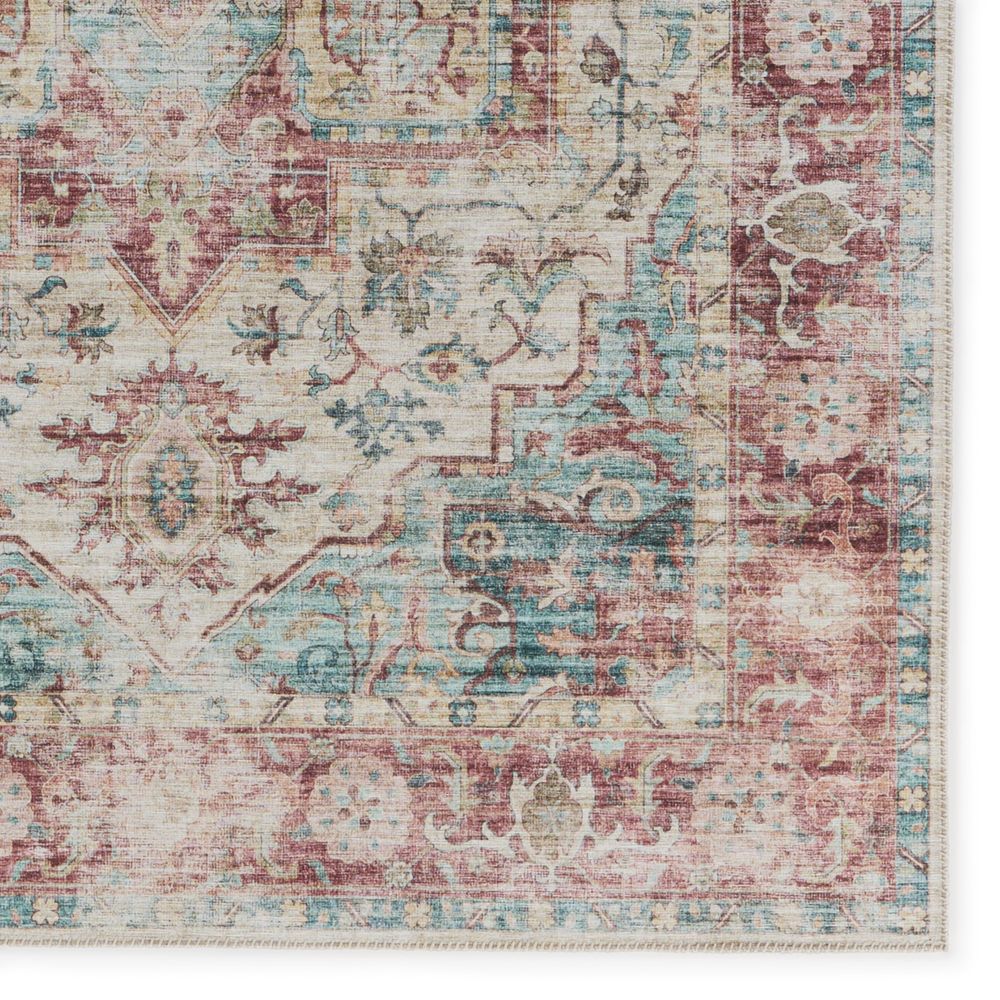 Merine Renvir Medallion Dark Red/ Teal Runner Rug (2'6"X8')