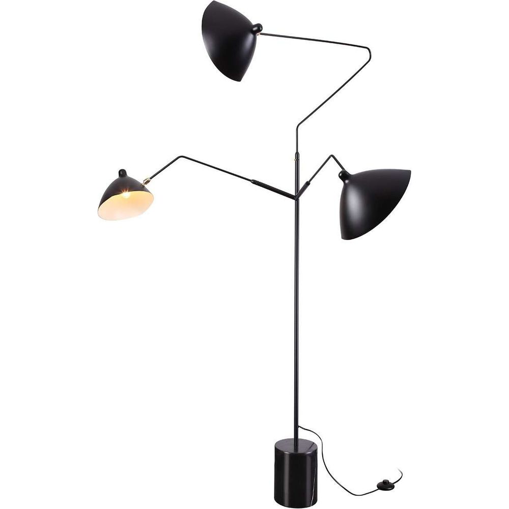 Mid Century Three-Arm MFL-3 Floor Lamp with Marble Base-France & Son-LBF024BLK-Floor Lamps-1-France and Son