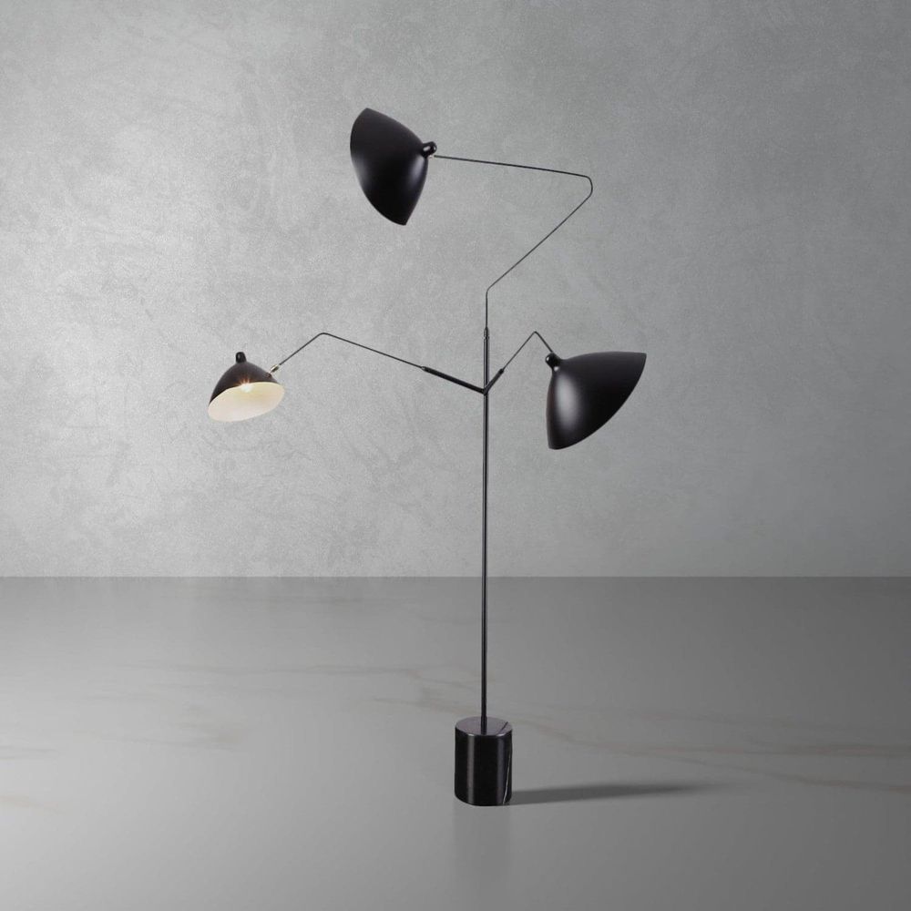 Mid Century Mouille Three-Arm Standing Floor Lamp with Marble Base-France & Son-LBF024BLK-Floor Lamps-1-France and Son