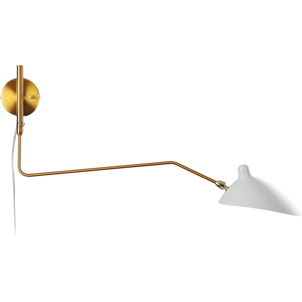 Serge MSC-R1C Rotating Sconce - One Curved Arm-France & Son-LBW015BRSWHTD-Wall LightingWhite / Brass-8-France and Son