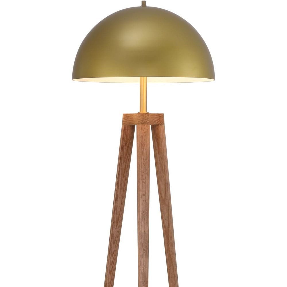 Brass Dome Floor Lamp with Wooden Tripod Base-France & Son-LM1601FBRS-Floor Lamps-2-France and Son
