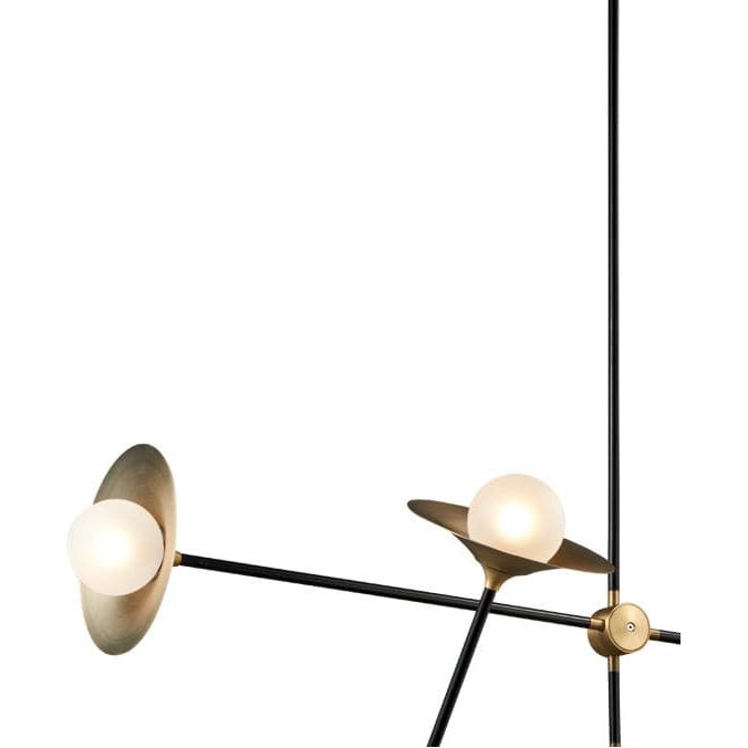 Modern Collared Baton Chandelier - Large-France & Son-LM3596PBLKBRS-Chandeliers-4-France and Son