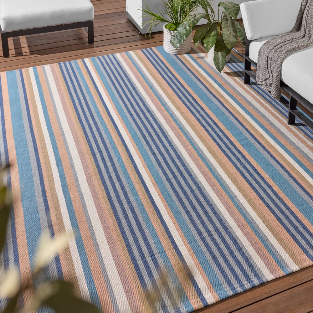 Merine Enzo Handmade Striped Blue/Cream Runner Rug (3'X8')