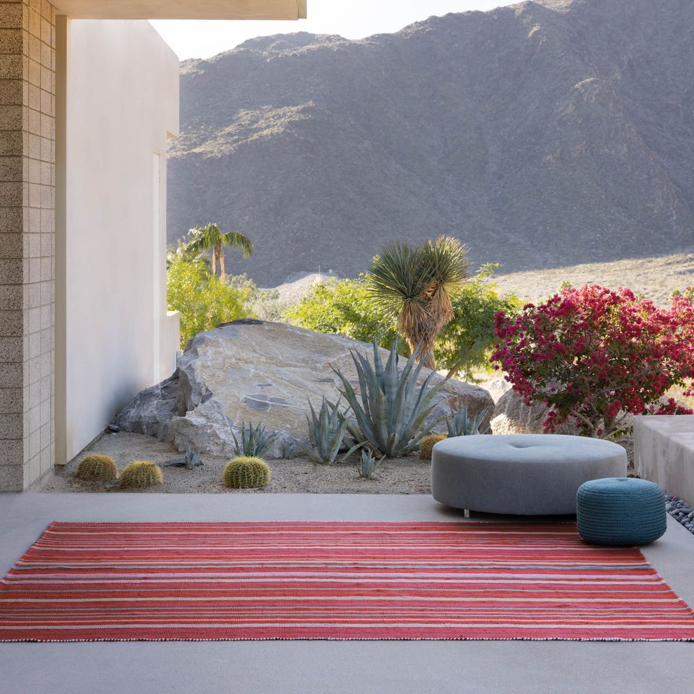Merine Virame Handmade Striped Red/Blue Runner Rug (3'X8')