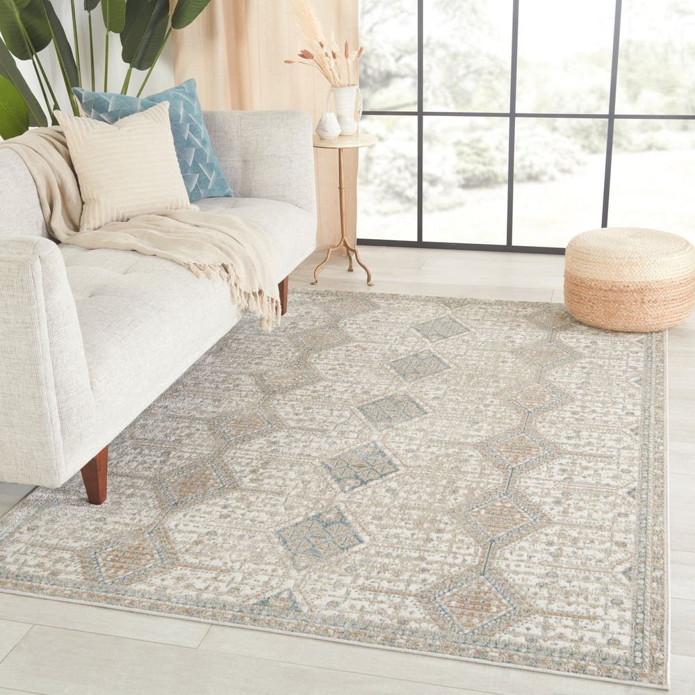 Merine Vander Trellis Gold/ Light Blue Runner Rug (2'6"X10')