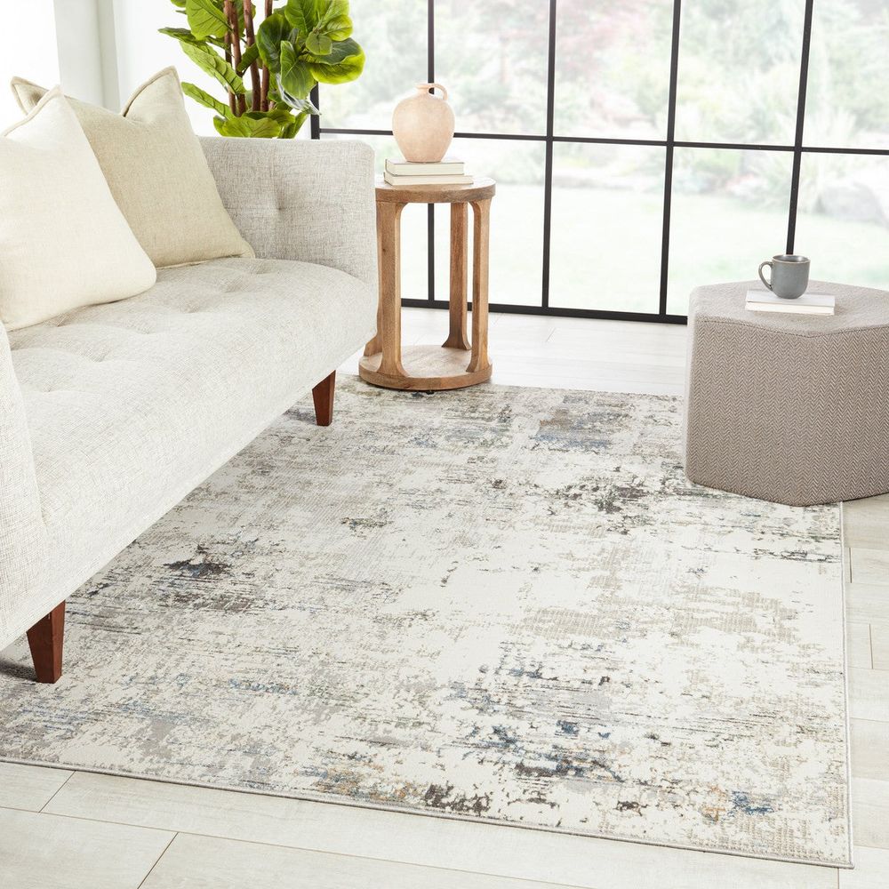 Merine Nymera Abstract Gray/ Light Blue Runner Rug (2'6"X10')