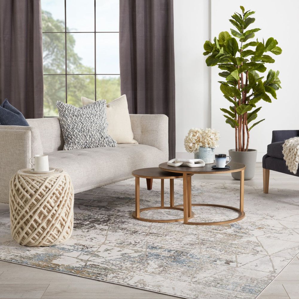 Merine Aracelia Trellis Gray/ Light Blue Runner Rug (2'6"X10')