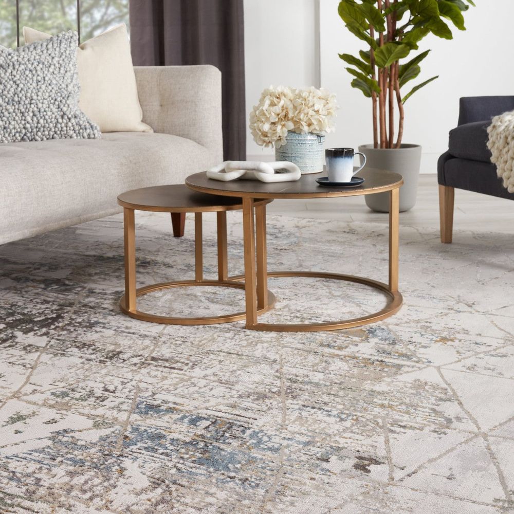 Merine Aracelia Trellis Gray/ Light Blue Runner Rug (2'6"X10')