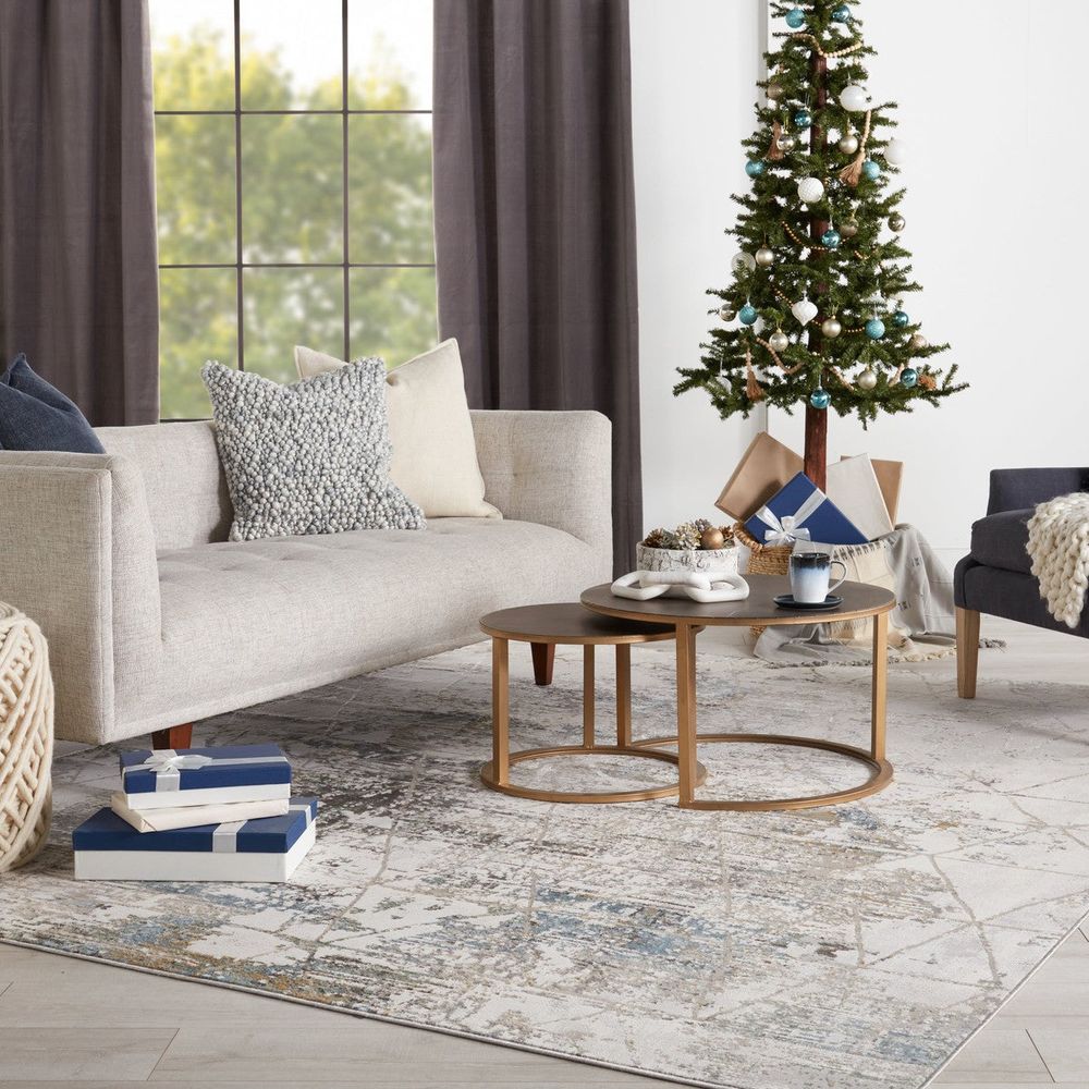 Merine Aracelia Trellis Gray/ Light Blue Runner Rug (2'6"X10')