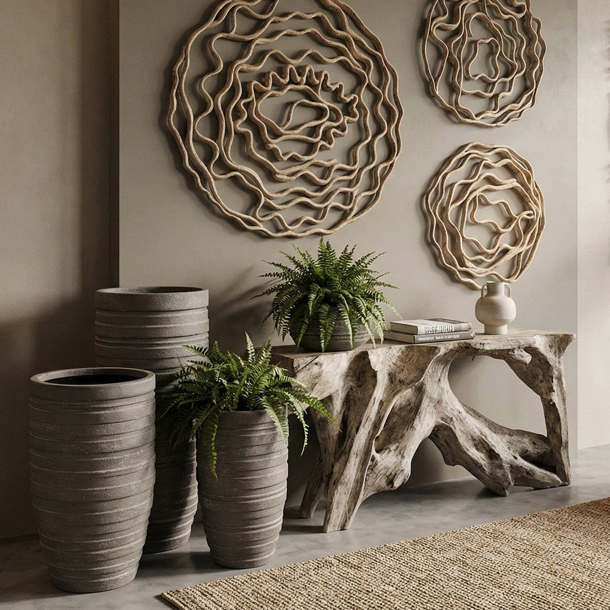 Additional view of June Slim Planter in charcoal gray and medium gray, featuring matte finish and open-top planting vessel.