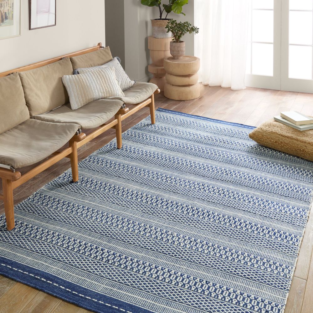 Radcliffe Handmade Striped Navy/Cream Runner Rug (2'6"X8')