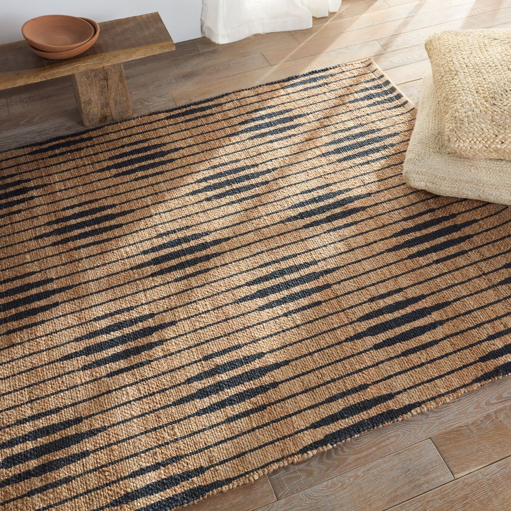 Galatea Handmade Trellis Natural/ Navy Runner Rug (2'6"X9')